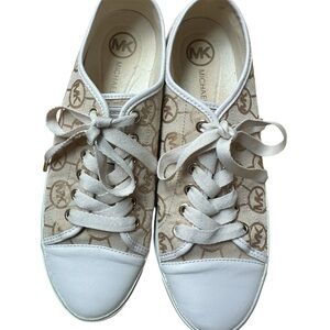 Michael Kors Cream and Gold Sneakers with Monogram Design Size 8.5